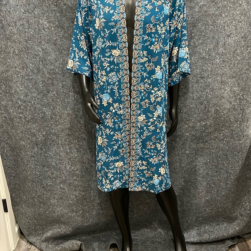 NEW J Jill WOMENS One Size DEPTEAL Floral Artful Vines Kimono Sleeved Accent Top